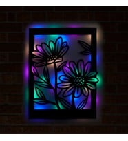 Lucenda Led Işıklı Çerçeveli Çiçekler Dekoratif Tablo Balkon Duvar Dekorlu Gece Lambası (Çok Renkli)