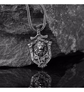 ASLAN MOTİFLİ 925 AYAR GÜMÜŞ KOLYE (Gri)