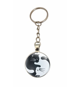 YingYang Kedi Anahtarlık, Cam Kaplama Kedi Anahtarlık, Kedili Anahtarlık, (Metal)