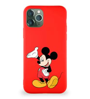Apple iPhone 11 Pro Soft Premier Kapak Mickey Mouse-C Tasarımlı Silikon Kılıf - Kırmızı (Şeffaf)
