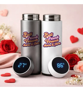 BK Gift Kişiye Özel Best Friend Tasarımlı Dijital Göstergeli Filtreli 2’li Çelik Termos 450 ml -2, Arkadaşa Hediye En İyi Arkadaş Termos Seti