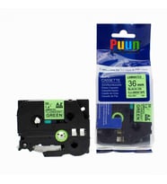 PUUN®Brother P-Touch TZE-D61 36MM x 8m Fosforlu Yeşil Green Üzerine Siyah Muadil Laminasyon Etiket Şeridi (Çok Renkli)