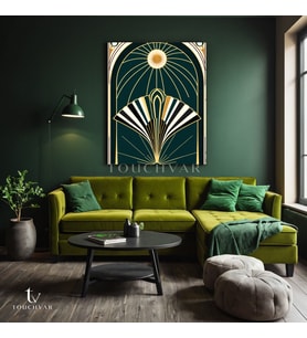 Dikey Kanvas Tablo Art Deco Yelpaze Geometrik Tablo Ev Ofis Duvar Dekoru