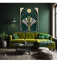 Dikey Kanvas Tablo Art Deco Yelpaze Geometrik Tablo Ev Ofis Duvar Dekoru
