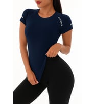 Kadın Nefes Alabilir Yüksek Esnek Kısa Kollu, Yoga Fitness ve Koşu İçin Motivasyonel Tasarım Tişört (Lacivert)