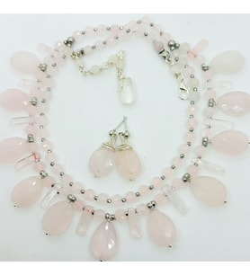 2260 Pembe Kuvars çift sıralı el yapımı kolye