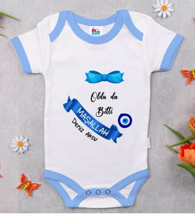 BK Kids Kişiye Özel Mavi Bebek Body Zıbın - Model 97