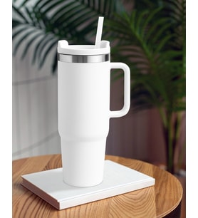 Beyaz Paslanmaz Çelik Termos Pipetli 1200Ml