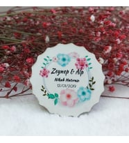 30 Adet Renkgarenk Çiçek Baskılı Çiçek Desenli Ahşap Nikah Şekeri UV Baskı Nişan Hediyeliği Ekonomi-