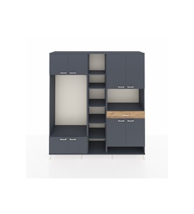 Hyperion Dolap 12 Raflı Tek Çekmeceli 8 Kapaklı 220x44x243 Antrasit-Antrasit/Çam