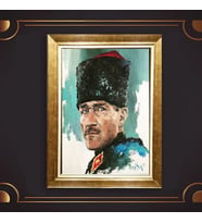 Özel Seri Paspartulu Çerçeveli Atatürk Tablo l754 (Gold)