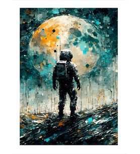 Dolunay Ve Astronot Tasarım Ahşap Tablo