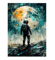 Dolunay Ve Astronot Tasarım Ahşap Tablo
