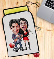 BK Gift Kişiye Özel Sevgililer Karikatürlü Taşınabilir Koruyucu Tablet Kılıfı & Organizer Çanta - Siyah-1