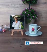Ekonomist Fotoğraflı Dekoratif Taş, Ahşap Altlıklı Türk Kahvesi Fincanı Hediye (Model 2)