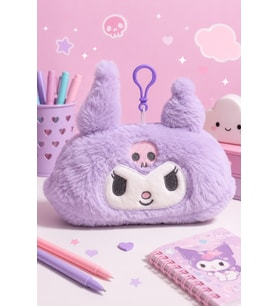 Mor Kuromiii Desenli Peluş Kalem Kutusu, Geniş Kapasiteli Fermuarlı Organizer