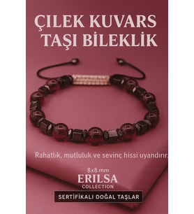 Sertifikalı Çilek Kuvars Doğal Taş Bileklik - 8x8 mm Sevgi Şefkat Umut ve Sevinç Enerjisi Taşı (Çok Renkli)