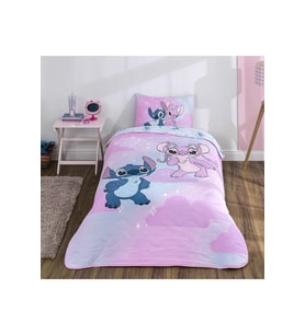 Taç Lisanslı Stitch Shiny Pamuklu Çocuk Yatak Örtüsü Seti (160x230)