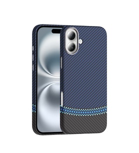Lexroo iPhone 16 Kılıf M-safe Şarj Özellikli Karbon Fiber Görünümlü Gros Kılıf - Siyah-Lacivert