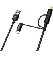 Dexim DWA0003 – 3 in 1 Örgülü USB Kablo Type-C + Micro USB + Lightning