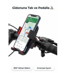 Bisiklet Motosiklet Gidon Tipi Kilitli Telefon Tutucu Standı, 360 Dönebilen Ayarlanabilir Tutacak