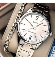 Casio Marka Gümüş Renk Çelik  Kordon Lüx n Erkek Kol Saati+Bileklik Hediyeli