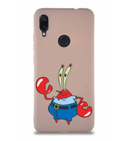 Xiaomi Redmi Note 7 Pro Soft Premier Kapak Bay Yengeç Tasarımlı Silikon Kılıf - Pudra (Şeffaf)