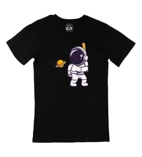 Astronot ve Beyzbol Siyah Tişört