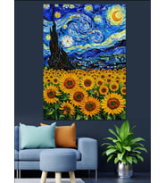 Van Gogh Yıldızlı Gece Soyut Dekoratif Kanvas - Mdf Ahşap Tablo