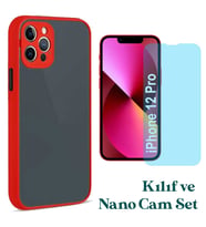 Apple iPhone 12 Pro Uyumlu Montreal Kılıf Ve Nano Cam Ekran Koruyucu Set (Kırmızı)