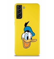 Samsung Galaxy S21 Plus Soft Premier Kapak Donald Duck-A Tasarımlı Silikon Kılıf - Sarı (Şeffaf)