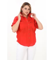 %100 Cotton Yazlık Organik Büyük Beden Kadın Gömlek (Mercan)