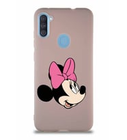 Samsung Galaxy M11 Soft Premier Kapak Minnie Mouse-A Tasarımlı Silikon Kılıf - Pudra (Şeffaf)