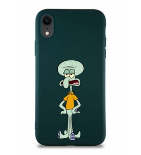 Apple iPhone XR Soft Premier Kapak Squidward Dokunaç Tasarımlı Silikon Kılıf - Yeşil (Şeffaf)