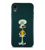Apple iPhone XR Soft Premier Kapak Squidward Dokunaç Tasarımlı Silikon Kılıf - Yeşil (Şeffaf)
