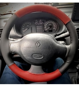 DİKİŞLİ DİREKSİYON KILIFI SİYAH / KIRMIZI DERİ SİYAH DİKİŞLİ RENAULT CLİO İÇİN (2007 ÖNCESİ)