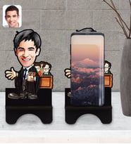 BK Gift Kişiye Özel Erkek Avukat Karikatürlü Ahşap Biblo Telefon Standı-2