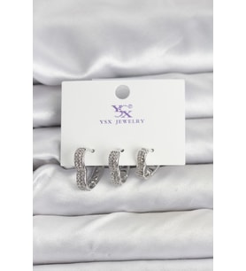 Gümüş Renk Pirinç Zirkon Taşlı Kalpli Kadın Küpe - TJ-BKP11345