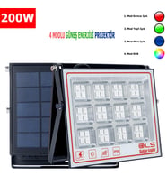200 SOLAR 5 MODLU GÜNEŞ ENERJİLİ LED PROJEKTÖR  MAVİ YEŞİL KIRMIZI VE RGB RENK AYDINLATMA (Beyaz)