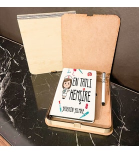 En Tatlı Hemşireye Hediye Ahşap Kutulu Defter Kalem Set