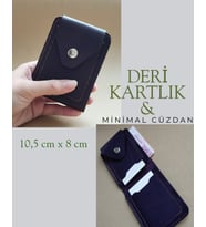 Hakiki Deri Minimal Tasarım Kadın Cüzdan Kartlık Mor
