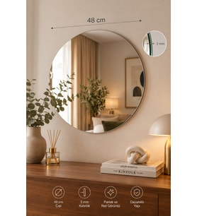 3mm kalınlığında 48 cm çapında kaliteli gerçek ayna