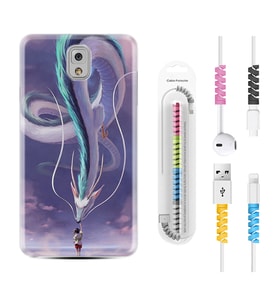 Samsung Note 3 4 5 8 9 20 Ultra 10 Lite Kılıf Kablo Koruma Spiral Silikon Kız ve Ejderha 1742