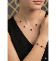 illys Gold Cleef Model Çelik Dört Yapraklı Yonca Kolye & Bileklik Seti