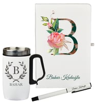 Anneye Hediye Kişiye Özel Harf Tasarımlı Hediye Defter Kalem Ve Termos Mug Seti