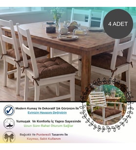 4 Adet - 40x40 Cm Lüks Süet Dokulu Kahverengi Sandalye Minderi - %100 Silikon Elyaf Dolgulu Yıkanabilir Minder
