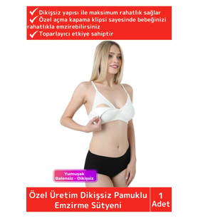 Özel Üretim Pamuklu Toparlayıcı Rahat Dayanıklı Tam Kalıp Dikişsiz Balensiz Klipsli Emzirme Sütyeni (Beyaz)