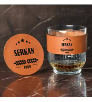 Erkeğe Hediyelik Taba Deri Kaplama Viski Seti