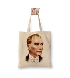 Mustafa Kemal Atatürk 06 Beyaz Bez Çanta Uzun Saplı Alışveriş Çantası Plaj Çantası