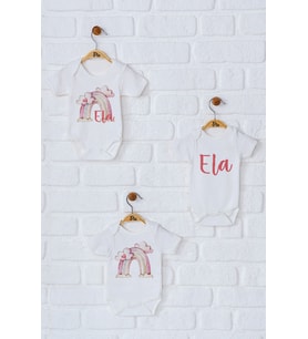 Pia Baby Premium %100 Pamuk İsme Özel Organik Baskılı Üçlü Set Çıtçıtlı Bebek Body Zıbın Modelleri 5042-18 (Ekru)